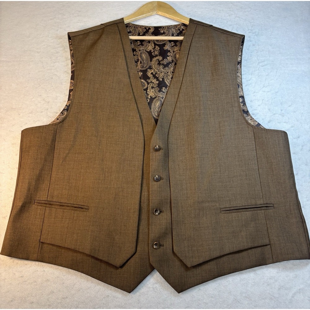 Falcone Four Button Single Breasted Suit Vest 54R Brown Paisley Lining